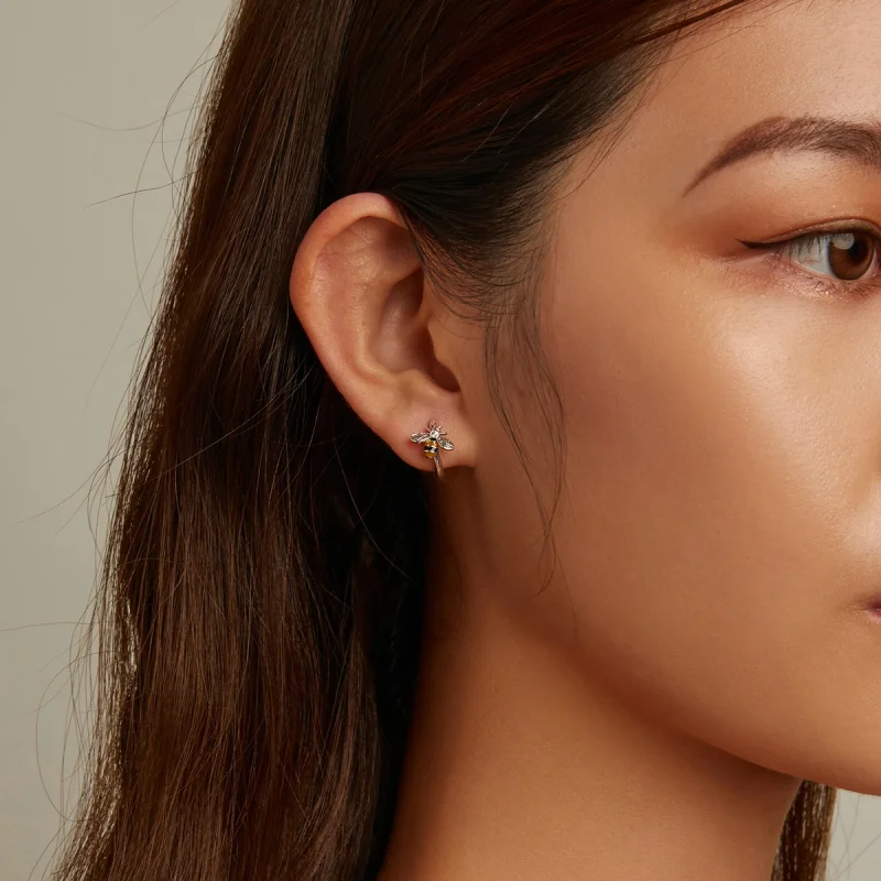 (imagem para) Pandora Style Mini Bee Hoop Earrings - SCE1337 - Visualizar 5