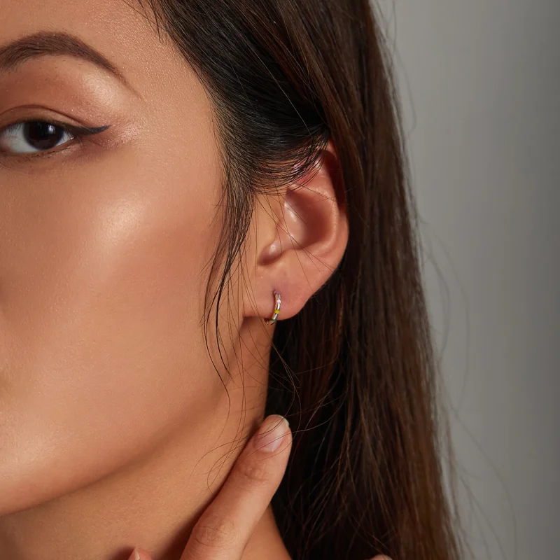 (imagem para) Pandora Style Mini Ribbon Hoop Earrings - SCE1284 - Visualizar 3