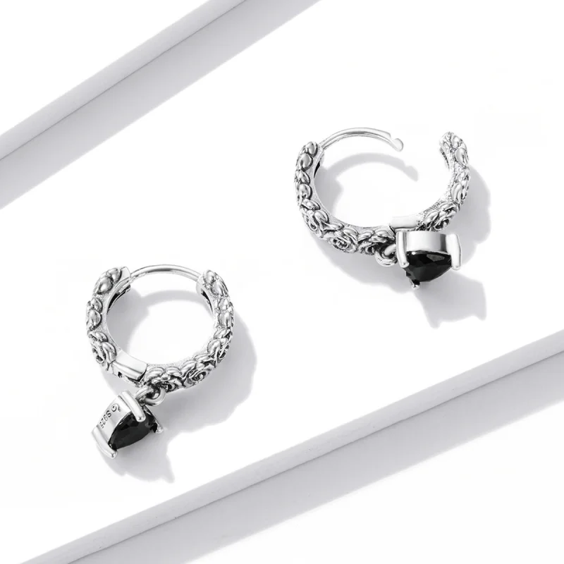 (imagem para) Pandora Style Night Rose Hoop Earrings - BSE535 - Visualizar 2