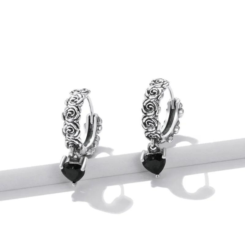 (imagem para) Pandora Style Night Rose Hoop Earrings - BSE535 - Visualizar 3