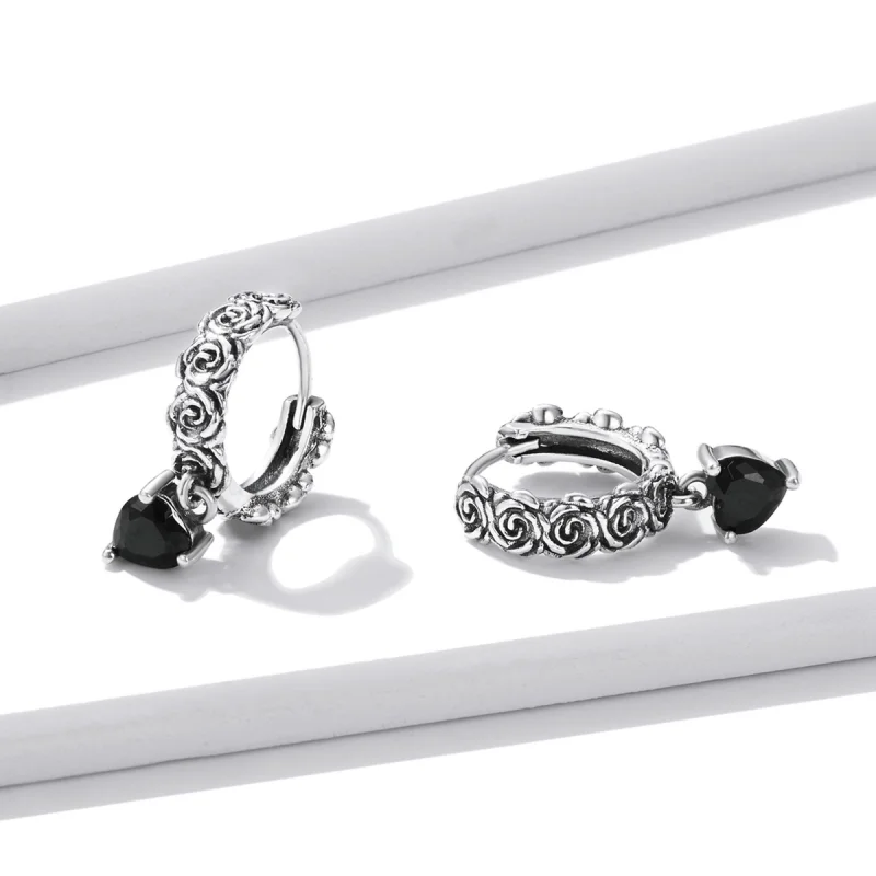 (imagem para) Pandora Style Night Rose Hoop Earrings - BSE535 - Visualizar 4