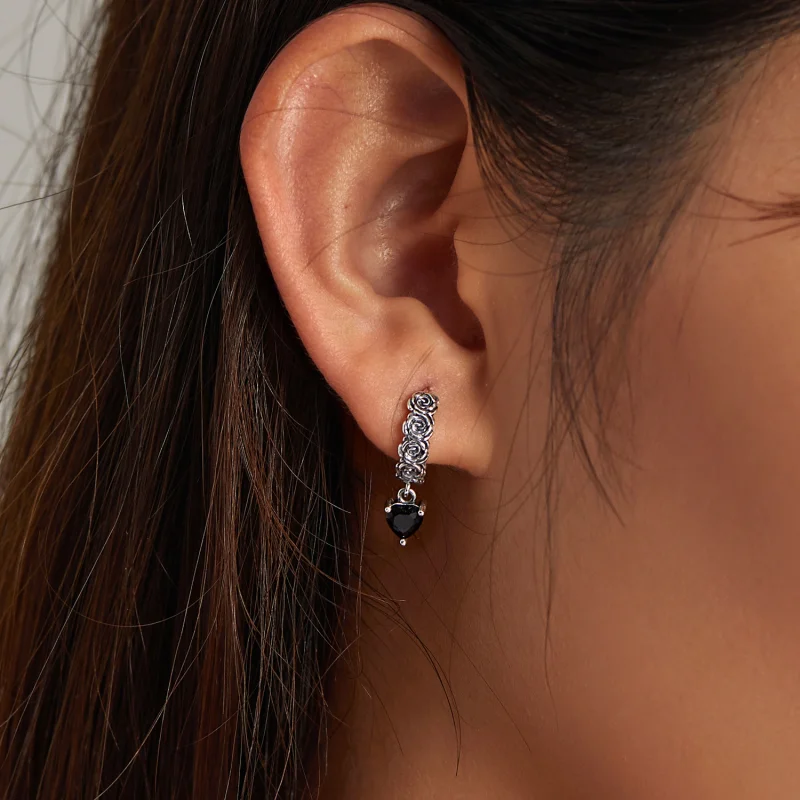 (imagem para) Pandora Style Night Rose Hoop Earrings - BSE535 - Visualizar 6