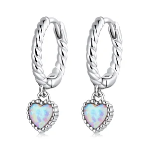 Pandora Style Opal Love Hoop Earrings - SCE1385 (imagem para) Pandora Style Opal Love Hoop Earrings - SCE1385