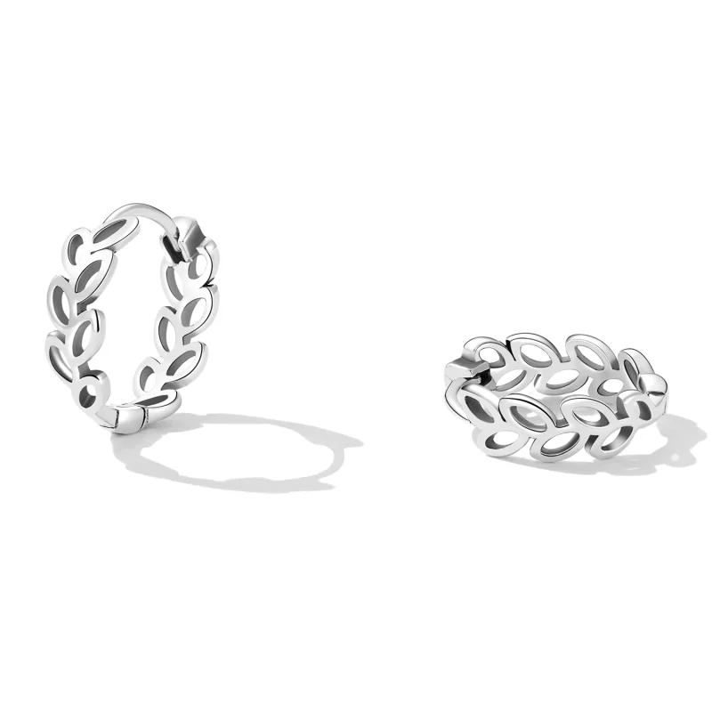 (imagem para) Pandora Style Openwork Out Leaves Hoop Earrings - SCE1461 - Visualizar 2