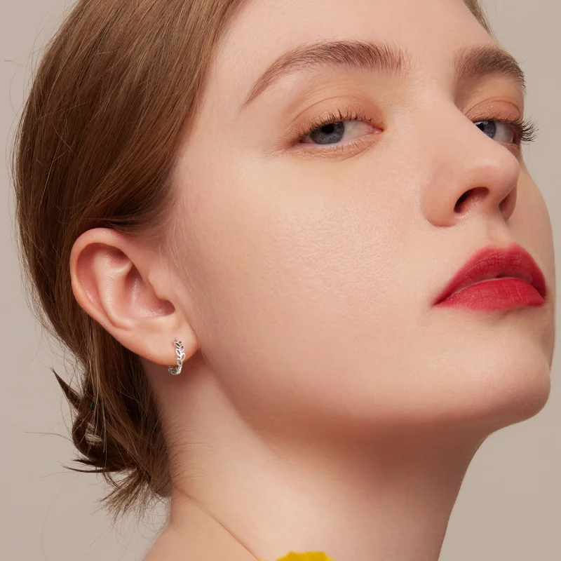 (imagem para) Pandora Style Openwork Out Leaves Hoop Earrings - SCE1461 - Visualizar 6