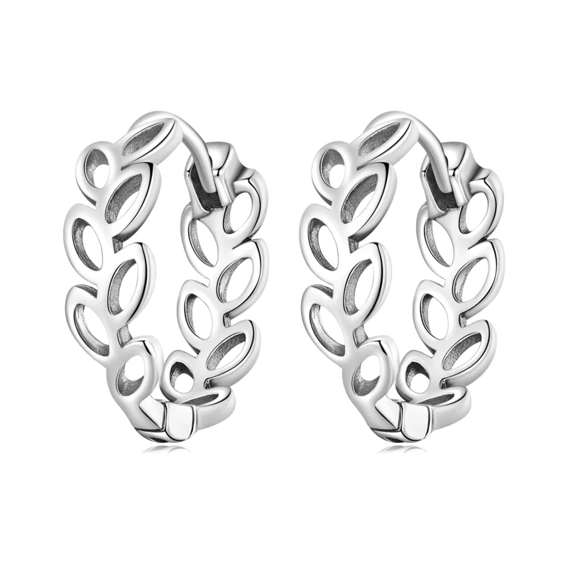 (imagem para) Pandora Style Openwork Out Leaves Hoop Earrings - SCE1461