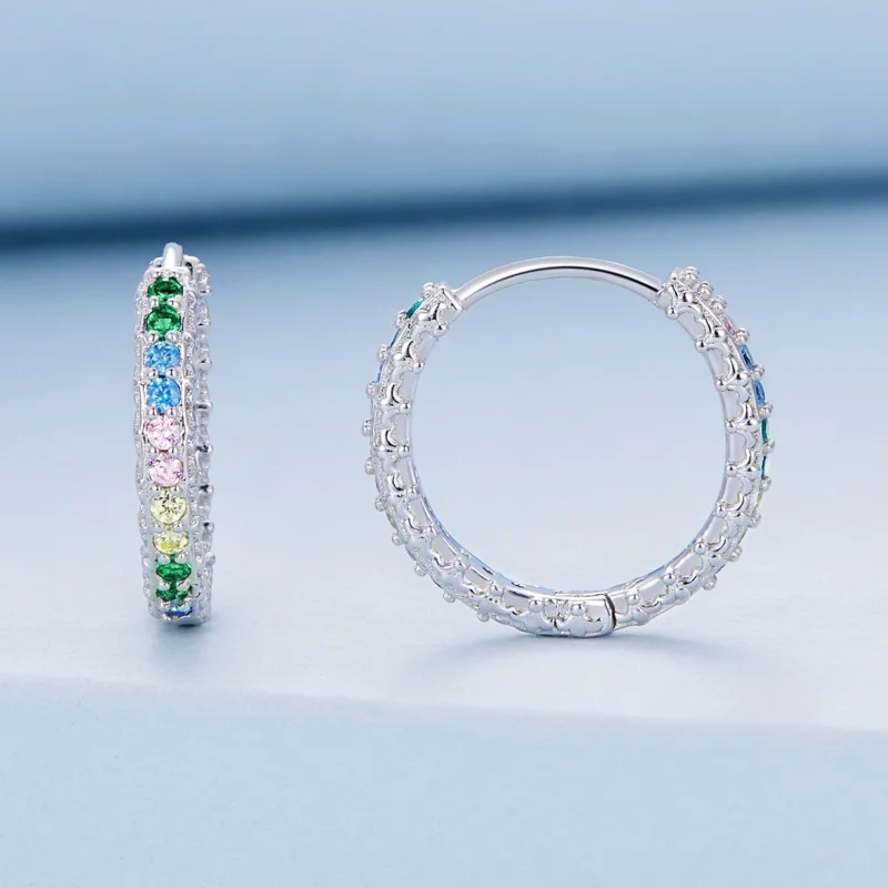 (imagem para) Pandora Style Pattern Color Zirconium Hoop Earrings - BSE683 - Visualizar 2