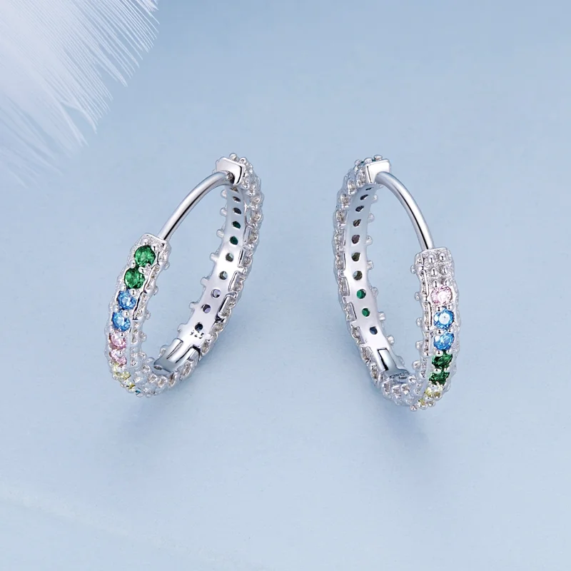 (imagem para) Pandora Style Pattern Color Zirconium Hoop Earrings - BSE683 - Visualizar 3