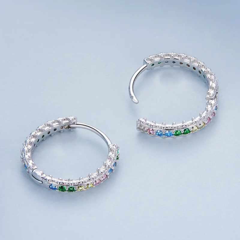 (imagem para) Pandora Style Pattern Color Zirconium Hoop Earrings - BSE683 - Visualizar 4