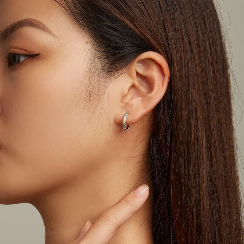 (imagem para) Pandora Style Pattern Color Zirconium Hoop Earrings - BSE683 - Visualizar 5