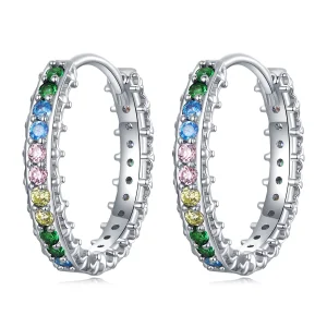 (imagem para) Pandora Style Pattern Color Zirconium Hoop Earrings - BSE683