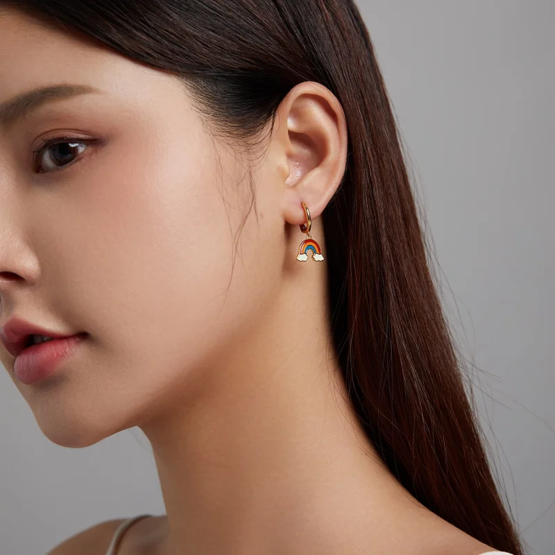 (imagem para) Pandora Style Pop Rainbow Hoop Earrings - SCE1238 - Visualizar 3