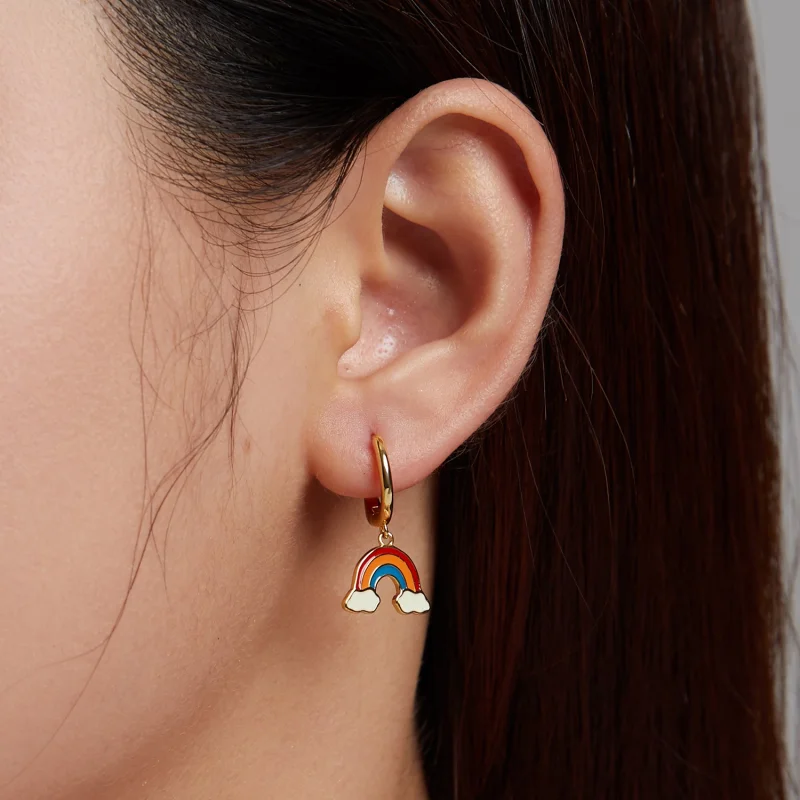 (imagem para) Pandora Style Pop Rainbow Hoop Earrings - SCE1238 - Visualizar 5