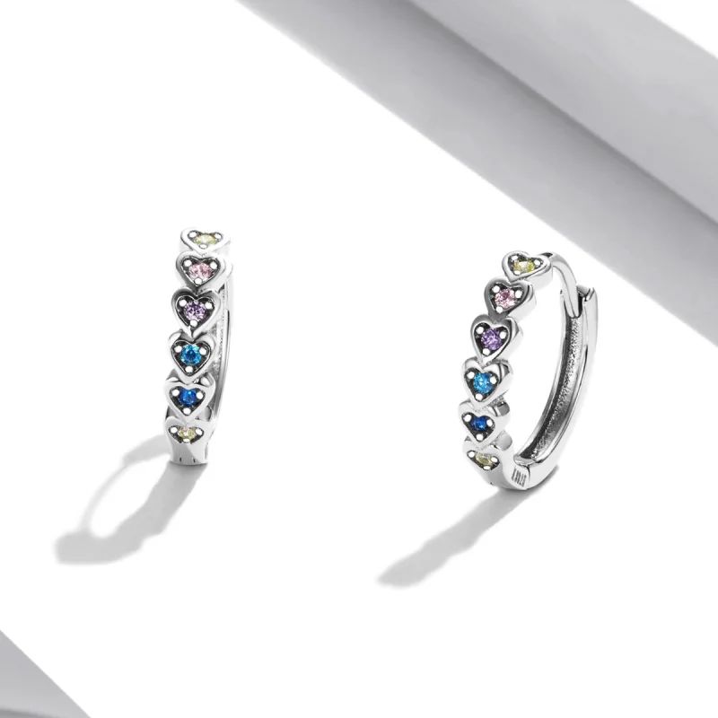 (imagem para) Pandora Style Rainbow Heart Hoop Earrings - SCE1275 - Visualizar 2