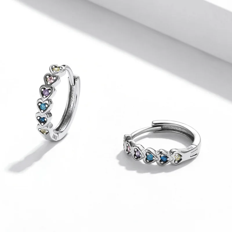 (imagem para) Pandora Style Rainbow Heart Hoop Earrings - SCE1275 - Visualizar 3