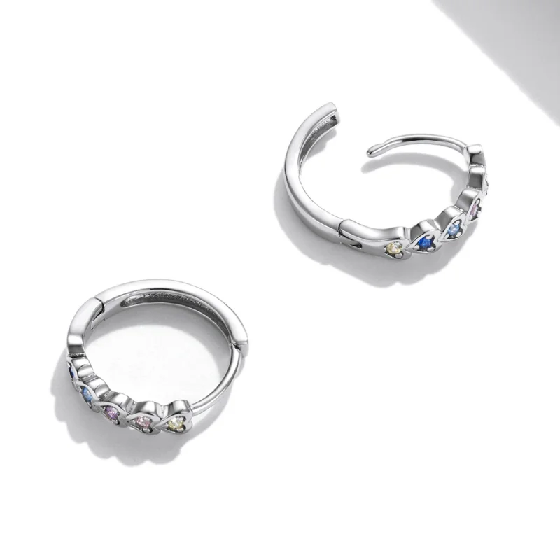 (imagem para) Pandora Style Rainbow Heart Hoop Earrings - SCE1275 - Visualizar 4