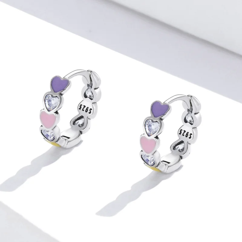 (imagem para) Pandora Style Rainbow Heart Hoop Earrings - SCE1342 - Visualizar 2
