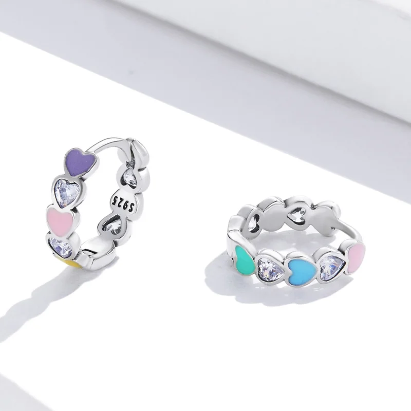 (imagem para) Pandora Style Rainbow Heart Hoop Earrings - SCE1342 - Visualizar 3