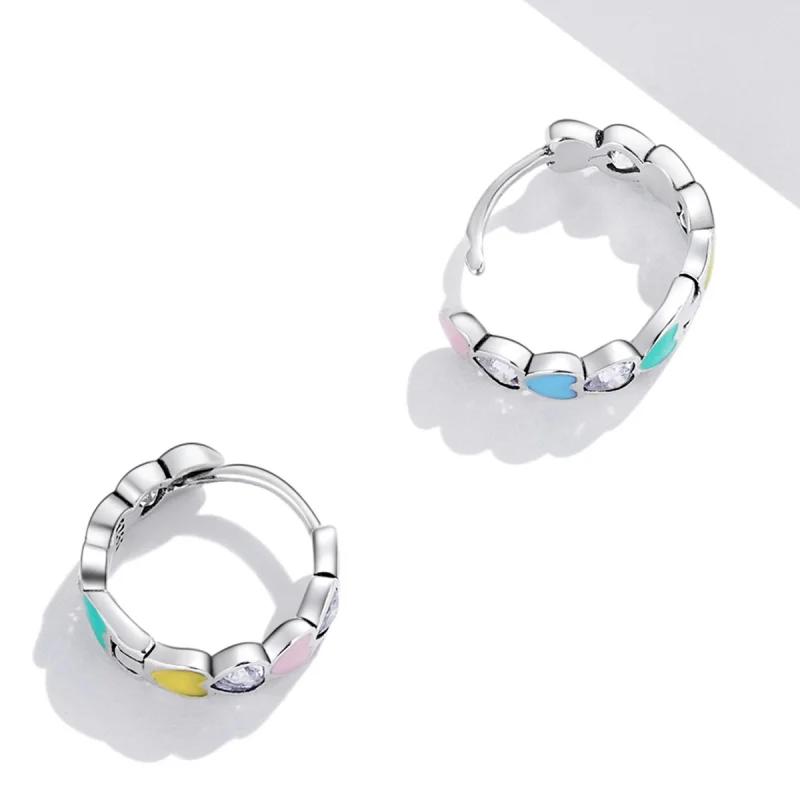 (imagem para) Pandora Style Rainbow Heart Hoop Earrings - SCE1342 - Visualizar 4