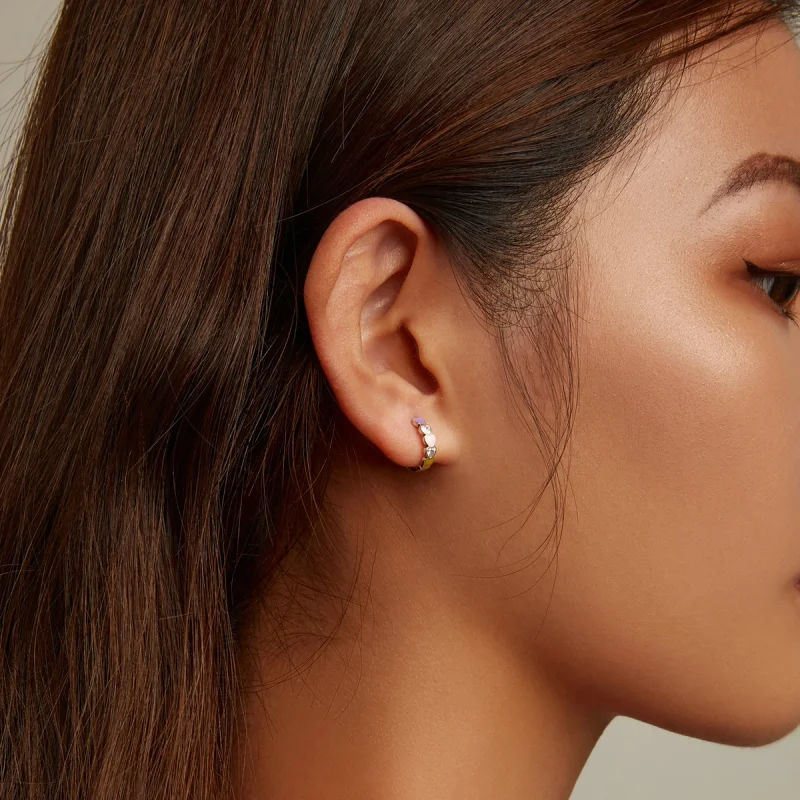 (imagem para) Pandora Style Rainbow Heart Hoop Earrings - SCE1342 - Visualizar 8