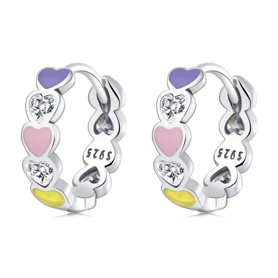 (imagem para) Pandora Style Rainbow Heart Hoop Earrings - SCE1342