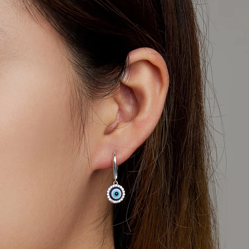 (imagem para) Pandora Style Resin Devil Eye Hoop Earrings - BSE638 - Visualizar 6