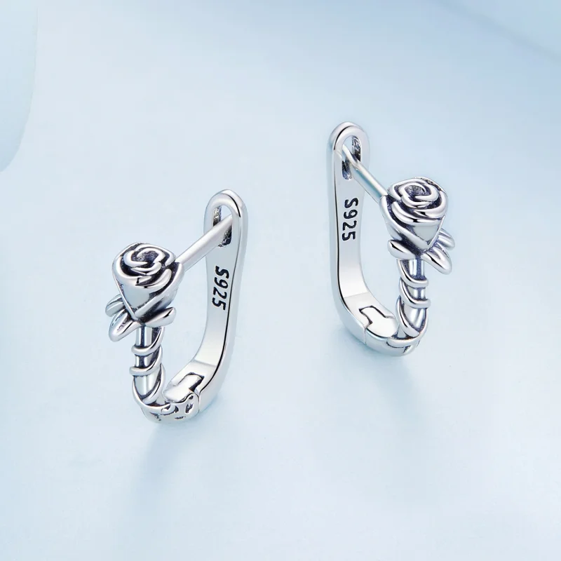 (imagem para) Pandora Style Roses Hoop Earrings - BSE716 - Visualizar 4