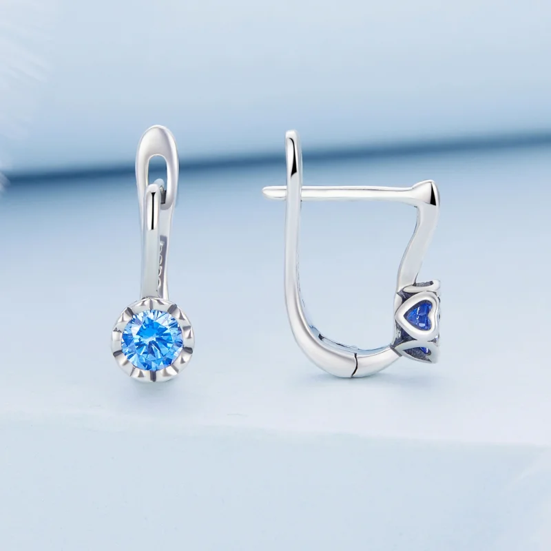 (imagem para) Pandora Style Simple Blue Zirconium Hoop Earrings - BSE686 - Visualizar 2