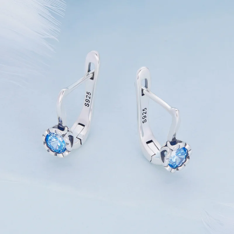 (imagem para) Pandora Style Simple Blue Zirconium Hoop Earrings - BSE686 - Visualizar 3