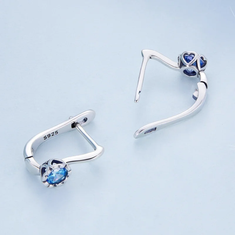 (imagem para) Pandora Style Simple Blue Zirconium Hoop Earrings - BSE686 - Visualizar 4