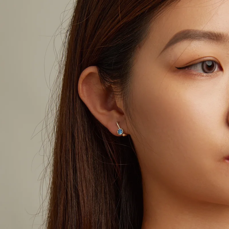 (imagem para) Pandora Style Simple Blue Zirconium Hoop Earrings - BSE686 - Visualizar 5