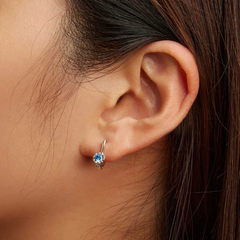 (imagem para) Pandora Style Simple Blue Zirconium Hoop Earrings - BSE686 - Visualizar 6
