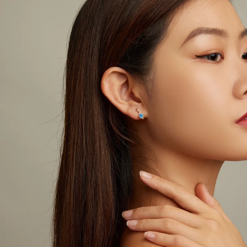 (imagem para) Pandora Style Simple Blue Zirconium Hoop Earrings - BSE686 - Visualizar 7