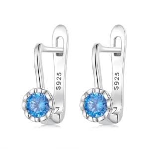 (imagem para) Pandora Style Simple Blue Zirconium Hoop Earrings - BSE686