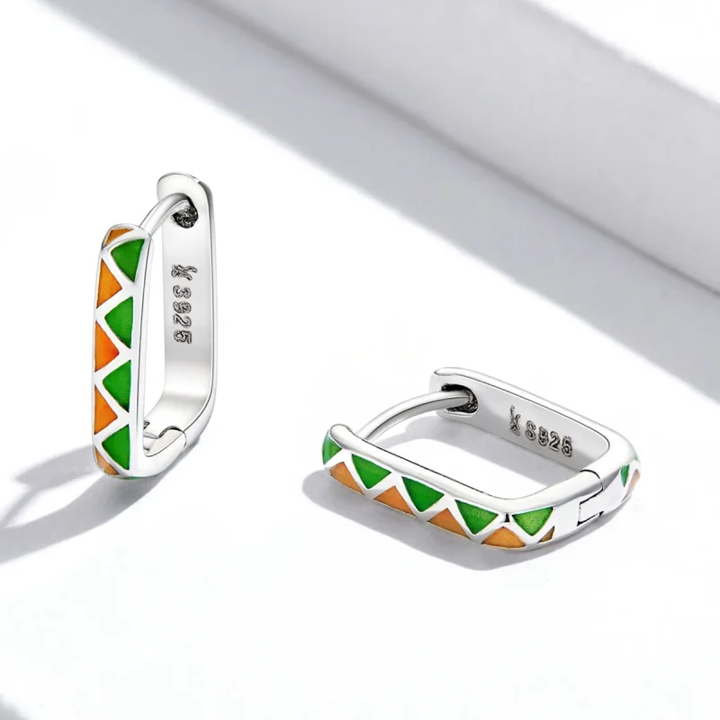 (imagem para) Pandora Style Simple Color Contrast Hoop Earrings - SCE1371-GN - Visualizar 3