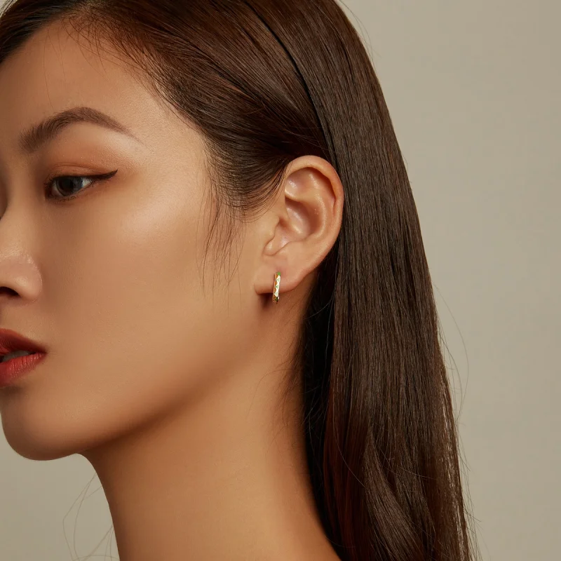 (imagem para) Pandora Style Simple Color Contrast Hoop Earrings - SCE1371-GN - Visualizar 5