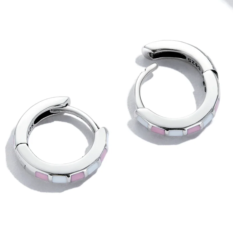 (imagem para) Pandora Style Simple Grid Hoop Earrings - SCE1372 - Visualizar 4