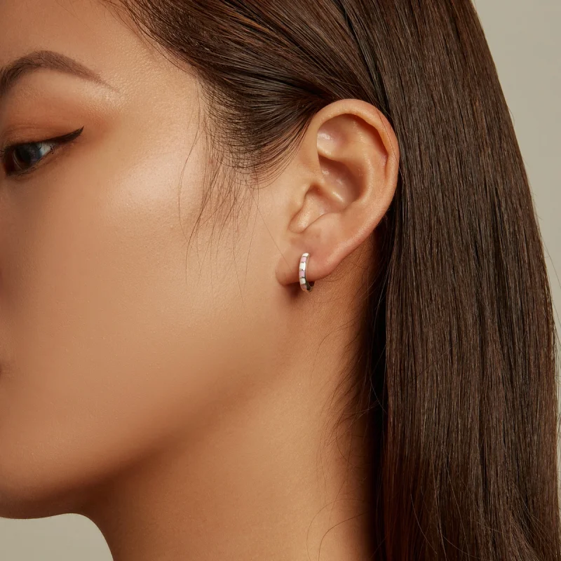 (imagem para) Pandora Style Simple Grid Hoop Earrings - SCE1372 - Visualizar 5