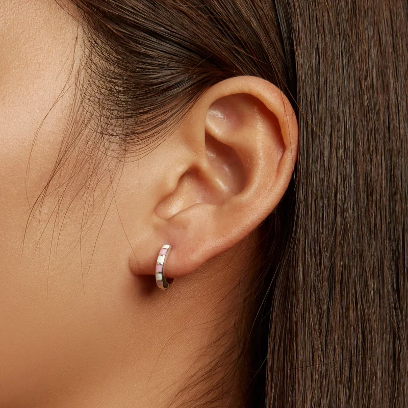 (imagem para) Pandora Style Simple Grid Hoop Earrings - SCE1372 - Visualizar 6