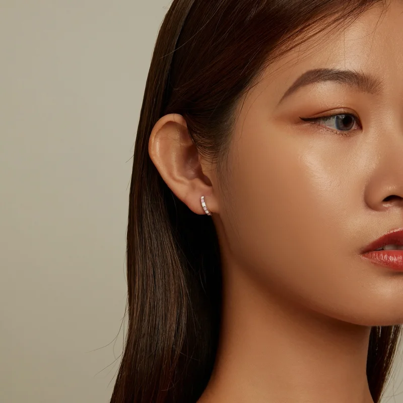 (imagem para) Pandora Style Simple Grid Hoop Earrings - SCE1372 - Visualizar 7