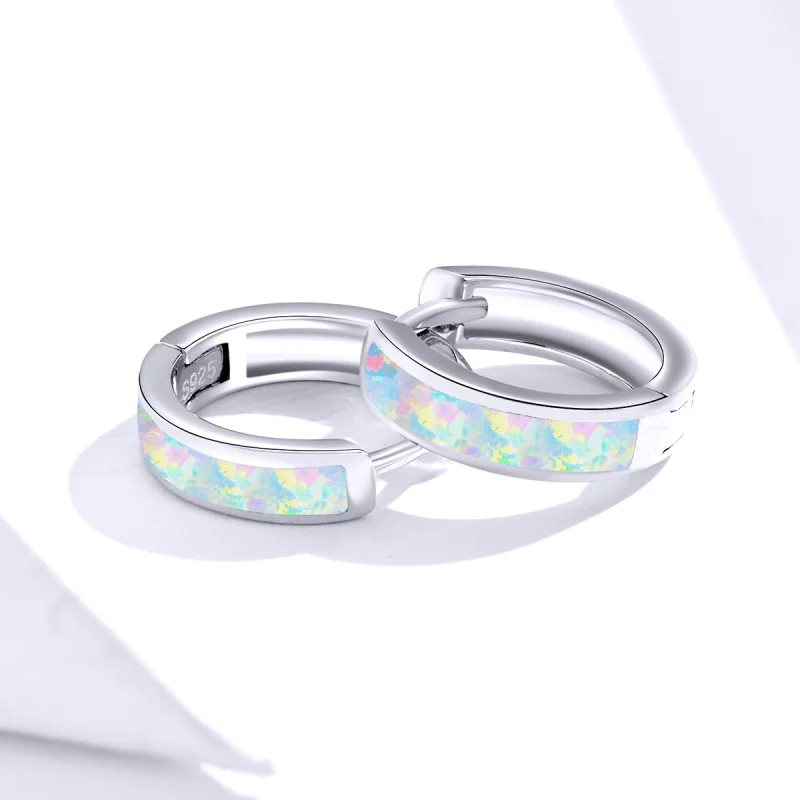 (imagem para) Pandora Style Simple Opal Hoop Earrings - SCE861 - Visualizar 2