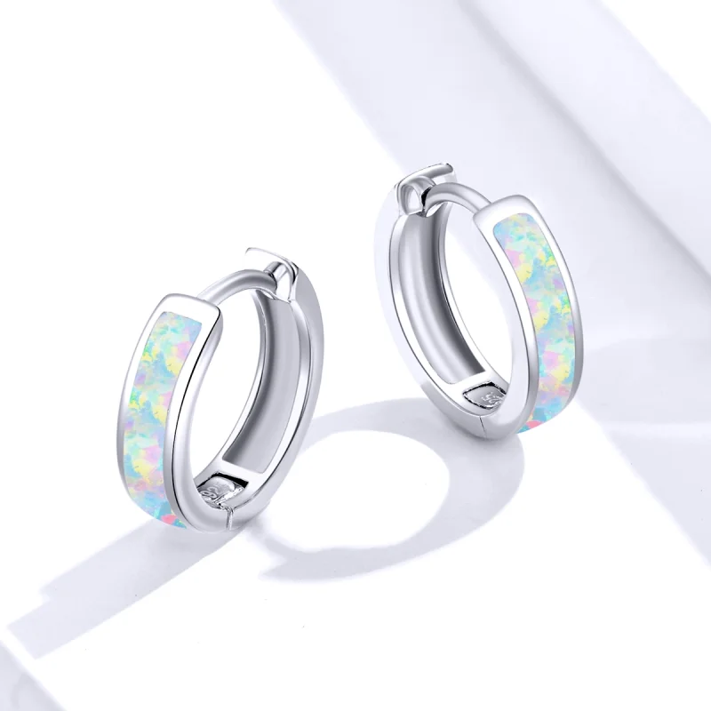 (imagem para) Pandora Style Simple Opal Hoop Earrings - SCE861 - Visualizar 3