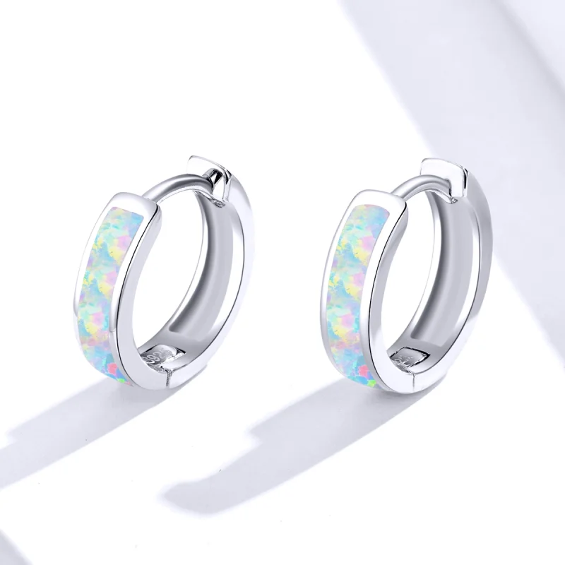 (imagem para) Pandora Style Simple Opal Hoop Earrings - SCE861 - Visualizar 4