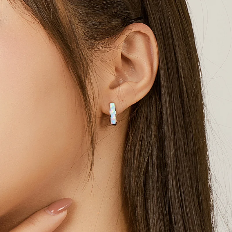 (imagem para) Pandora Style Simple Opal Hoop Earrings - SCE861 - Visualizar 5
