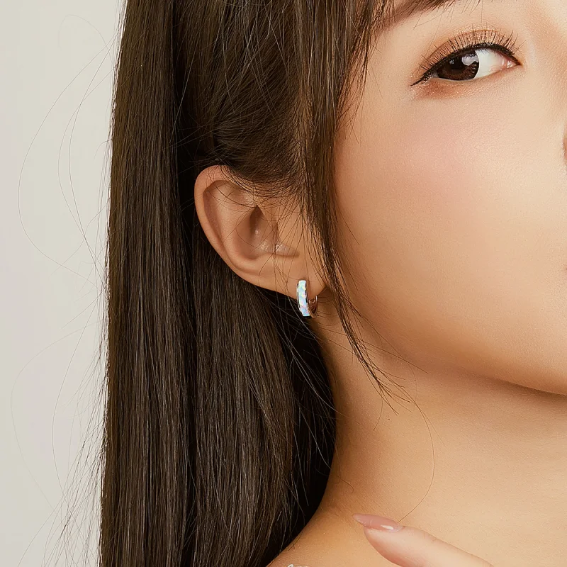 (imagem para) Pandora Style Simple Opal Hoop Earrings - SCE861 - Visualizar 6