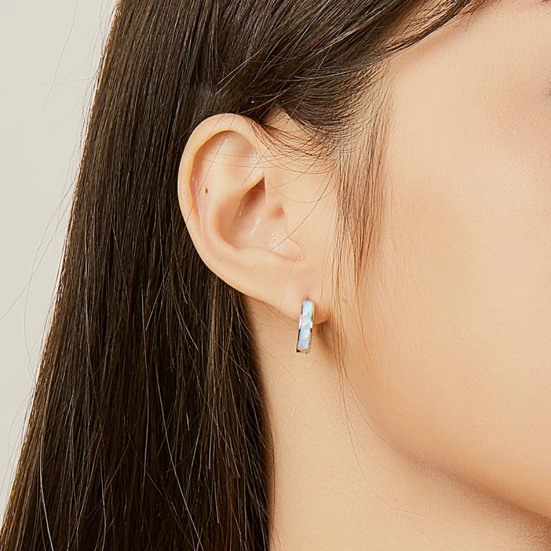 (imagem para) Pandora Style Simple Opal Hoop Earrings - SCE861 - Visualizar 7