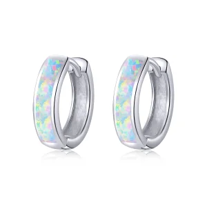 (imagem para) Pandora Style Simple Opal Hoop Earrings - SCE861