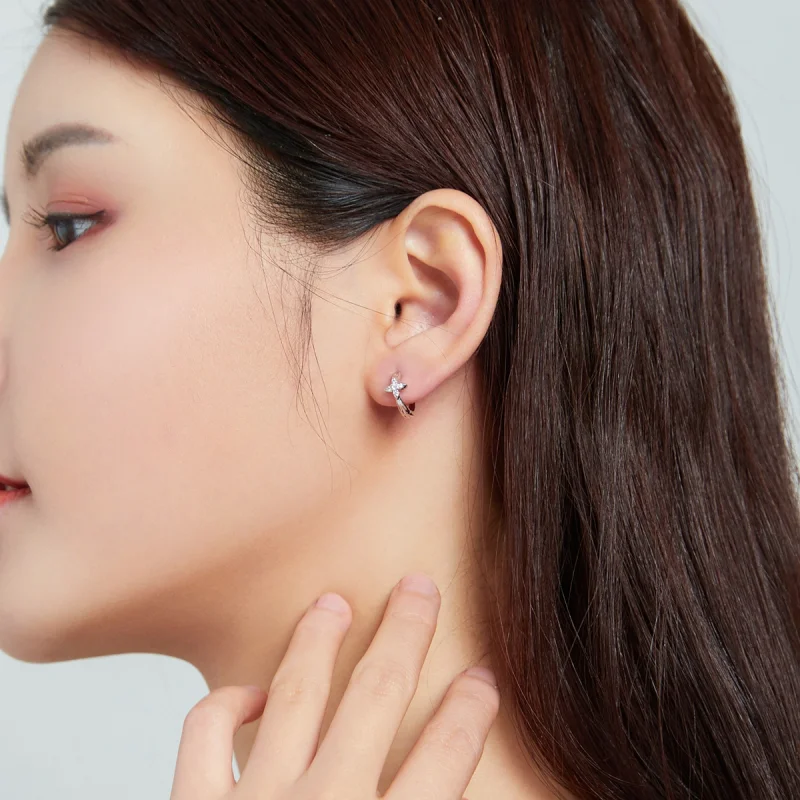 (imagem para) Pandora Style Sparkle Flower Hoop Earrings - SCE1043 - Visualizar 6