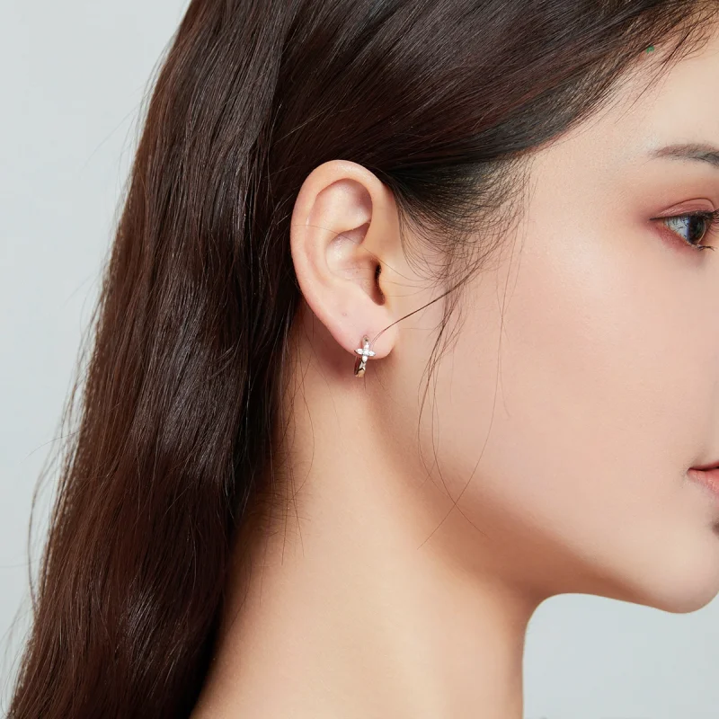 (imagem para) Pandora Style Sparkle Flower Hoop Earrings - SCE1043 - Visualizar 7