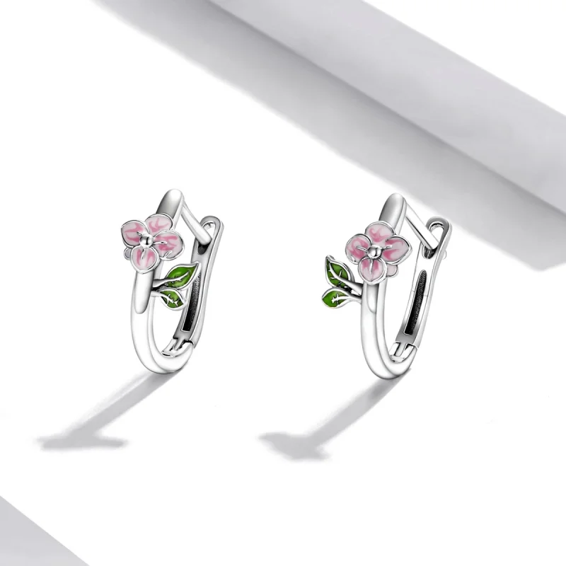 (imagem para) Pandora Style Spring Cherry Blossoms Hoop Earrings - SCE1287 - Visualizar 2